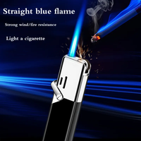 Briquet torche coupe-vent DEBANG bleu, alliage de zinc, haute qualité, avec roue à silex, format mini, rechargeable, pour cigares et cigarettes
