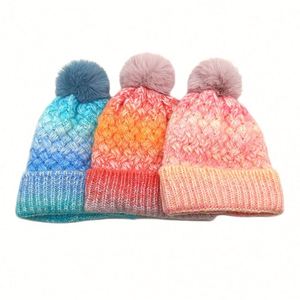 Hot Selling Thick Fleece Lining Winter Warm Dress Fashion Ombre Women Beanie <b>Hat</b> With POM POM Ball - Product Image 1