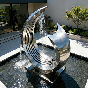Fontana d'<span class=keywords><strong>acqua</strong></span> moderna in acciaio inox, scultura astratta per giardino, cascata da esterno, fontana scultorea. - Product Image 2