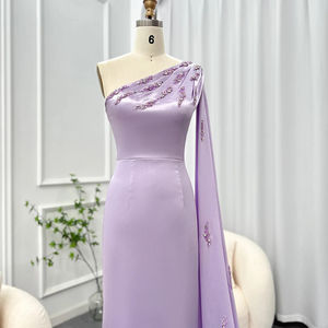 Jancember SCZ158 Satin Doux Lilas Une Épaule Sirène Robes De Soirée - Product Image 3