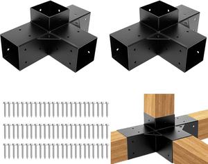 Heavy Duty Pergola <b>Bracket</b> Kit 3-Way <b>Corner</b> Post Base Sheet Metal Fabrication Powder Coated Black Wood Post Connectors - Product Image 1
