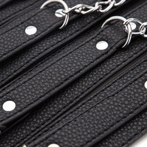 Menottes en cuir noir avec chaînes métalliques pour les mains, les pieds et le cou, usage SM érotique, jouets pour adultes - Product Image 2