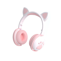 Headphone Nirkabel Over Ear dengan Lampu LED, Headset Telinga Kucing untuk Anak, DJ, Olahraga, Ponsel, dan Perjalanan