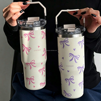 Bouteille d'eau isotherme à double paroi en acier inoxydable de 30 oz avec motif nœud d'amour, anti-fuite, sans BPA, pour la salle de sport et l'extérieur