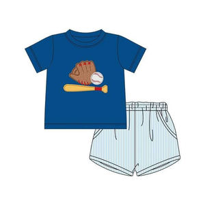 Ensemble de vêtements pour enfants en coton et élasthanne, 2 pièces, t-shirt et short décontractés à imprimé baseball, vente en gros, printemps-automne - Product Image 3