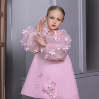 Robe de bal pour fille, robe de fête d'anniversaire, robe de haute couture pour enfants, design spécial, applique florale rose, manches longues