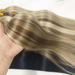 Amygirl Consejos baratos Cabello humano real Sedoso Recto I punta Extensiones de cabello humano Rubio ceniza Mezcla Golden I punta Extensiones de cabello - Product Image 4