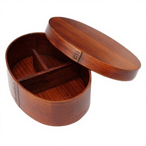 Boîte à lunch en bois avec couvercle en bois, 3 compartiments, écologique et portable pour pique-nique, bureau, randonnée et camping - Product Image 3