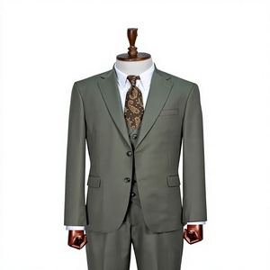 Traje de Negocios Verde Oliva para Hombre, Cuello Mao, Corte Regular, Antiarrugas, Viscosa y Poliéster, Tallas Grandes, Ropa Formal - Product Image 1
