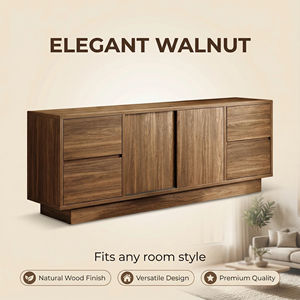 <strong>Walnut</strong> 70'' Wide <strong>TV</strong> <strong>Stand</strong> for <strong>TVs</strong> up to 75'' Wood Entertainment Center with Sliding Doors and Drawers Console Storage Cabinet - Product Image 4