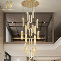 Lustre suspendu LED de style luxueux pour décoration intérieure, villa, escalier, cristal