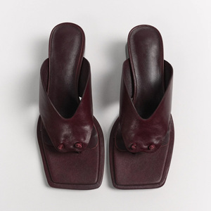 Sandales à talons hauts pour femmes, tendance mode, en cuir de vache importé, bout carré, talon épais, printemps été - Product Image 1