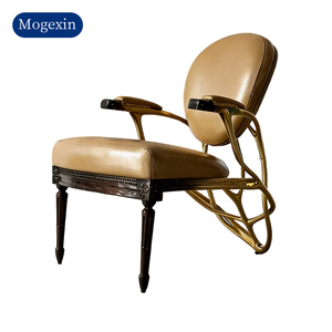 Luxury Modern Leather Accent Chair with Gold Metal Frame High-End Designer <b>Armchair</b> for Hotel Lobby Living Room - Product Image 6