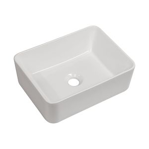 Lavabo rectangulaire en céramique blanche moderne DB, 16x12 pouces, à poser sur le comptoir, pour usage hôtelier - Product Image 1