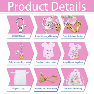 DAMAI Baby Shower Favors Key Chains Gold Baby Feet Heart Charm <b>Keyring</b> Organza Bags Gender Reveal Party Gifts For Guest - Product Image 6