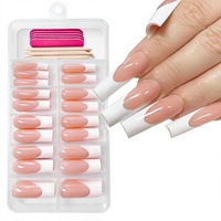 120 faux ongles longs carrés à pointes françaises, blancs, à couverture complète, avec adhésifs acryliques, pré-conçus, 12 tailles, pour manucure femme
