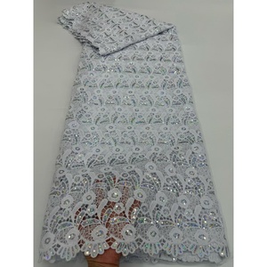 Encaje de Guipur Blanco al por Mayor con Lentejuelas, Encaje de Guipur para Vestidos de Novia Nigerianos, Tela de Encaje Africano para Mujer - Product Image 1