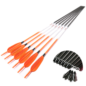 Flèches d'arc composé de tir à l'arc recurve, colonne vertébrale de couleur orange 500 flèches en carbone pur flèches de tir en plumes réelles - Product Image 3