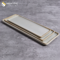 Assiette en céramique rectangulaire rustique beige blanc 12 "14" 16 "multi-taille pour sushi et dessert pour restaurant et hôtel en vrac