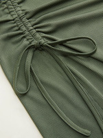 Robe chemise élégante Joydressing en maille côtelée vert armée, froncée sur le côté avec cordon de serrage, longueur midi, pour femme de bureau, OEM ODM