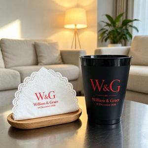Gobelets de mariage personnalisés avec logo multicolore, gobelets en plastique givré réutilisables de 20 oz, gobelets imprimés sur mesure pour mariage, noir pp - Product Image 1