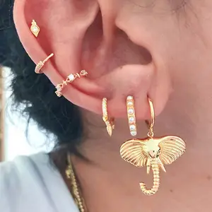 Silver Gold Filled Higgle Ear Ring Big CZ Zircon Korean Stud Hoop Earrings for Women Dangle Drop Earring Jewelry Wholesale