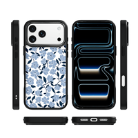 Coque de téléphone AG Feeling Black Edge avec motif floral bleu-noir doré pour iPhone 17, 17 Pro Max, 16 Pro, 15 – Coque magnétique
