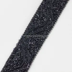 Factory Wholesale Crystal Stone Bridal Beaded Sequins Hotfix Iron On Shinning Rhinestone Trim For Dress