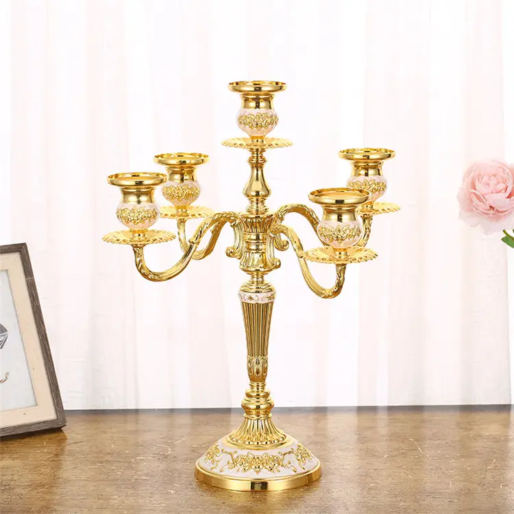 Candelabros Vintage de bronce de 5 cabezas, candelabros de Metal de 3 ramas doradas, cónico para Navidad candelabro, cumpleaños, boda, hogar Pa