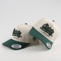 Sıcak Satış Özel 3D Nakışlı Leopar İki Renkli Çerçeveli Oxford Dobby 5 Panelli Beyzbol Şapkası %100 Polyester Bej Yeşil Golf Unisex