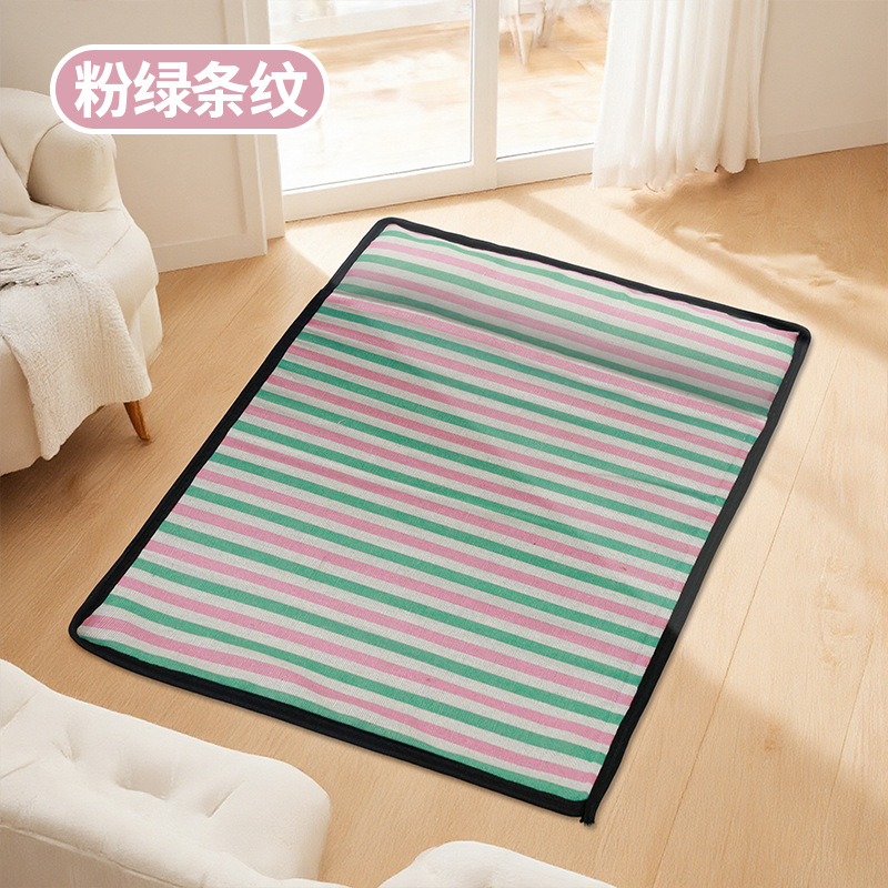 Pink and green striped cotton and linen mat