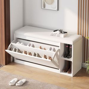 Banc à chaussures moderne blanc <span class=keywords><strong>avec</strong></span> coussin, organisateur de <span class=keywords><strong>rangement</strong></span>, étagère ouverte à 2 niveaux pour <span class=keywords><strong>entrée</strong></span>, salon, meubles de maison en bois - Product Image 5