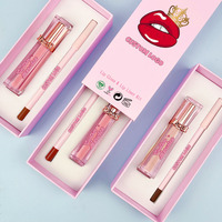 En gros, Ensemble de maquillage végan DIY personnalisé avec gloss et crayon à lèvres à nœud rose doré, mignon, pour marque privée