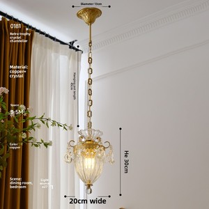 Mini Lustre Vintage Français en Cuivre Sculpté avec Cristaux, Style Américain, Lampe LED pour Salon, Installation Facile, Taille Moyenne - Product Image 6