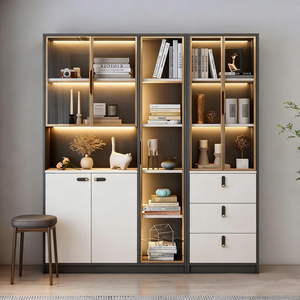 Huide Integrated <b>Wall</b> Mounted Bookcase With <b>Glass</b> Doors Storage Cabinet For Living Room Display <b>Shelf</b> HD-SG98 - Product Image 4