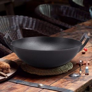 <span class=keywords><strong>Wok</strong></span> tradicional de hierro fundido, <span class=keywords><strong>Wok</strong></span> chino de hierro fundido con doble mango antiadherente - Product Image 3