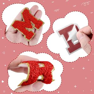 Quần Jean vá một cách nhanh chóng sản xuất mẫu tự dính Chenille Thư Các Bản vá lỗi Màu Đỏ sắt trên các bản vá lỗi cho mũ - Product Image 3