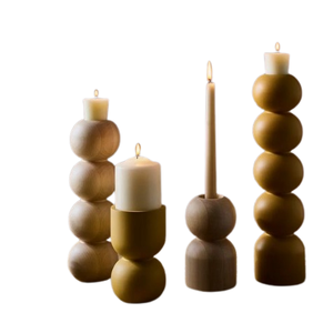 Home Living Room Wood Candlesticks <b>Set</b> of Three Wood Pillar <b>Candle</b> Holders Hand Carved Mango Wood <b>Candle</b> Holders - Product Image 6