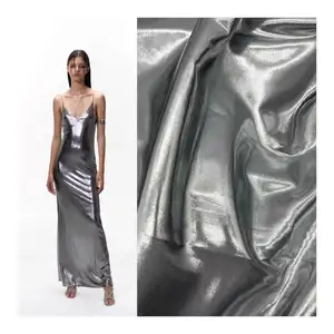 Fashion spring summer shinny silver 4 way stretch polyester spandex fabric for evening gowns