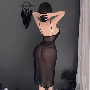 Sexy and alluring lingerie for women, including a long, transparent, mesh nightgown/sleeveless dress. Drop shipping available - Product Image 3