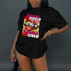 Meilleures ventes d'usine : T-shirt 100% Coton à motif graphique personnalisé, style Hip Hop, coupe classique, tendance urbaine, avec alphabet sportif - Product Image 2