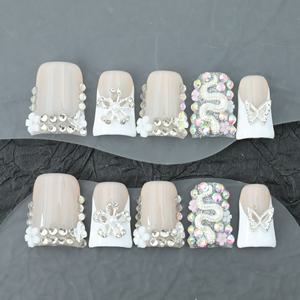 Uñas postizas acrílicas de cobertura completa al por mayor, de alta calidad, hechas a mano, con etiqueta privada, para presionar y fijar. - Product Image 3