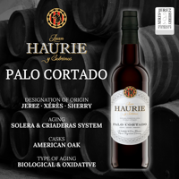 Vin de Sherry Palo Cortado HAURIE biologique, oxydation naturelle, élégant et rare, fabriqué en Espagne, 750 ml