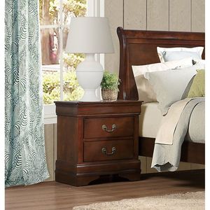 Mesita de noche clásica DB con 2 cajones, madera de cerezo marrón, muebles tradicionales para dormitorio - Product Image 2