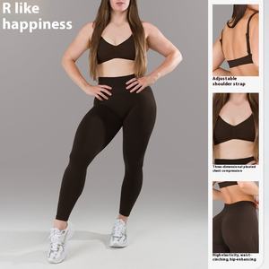 مجموعات ملابس رياضية شعبية للنساء، طقم يوجا بدون خياطة، طقم ليجنز برفع المؤخرة، بدلة تمرين للصالة الرياضية مع توب قصير بحمالة رقبة - Product Image 3