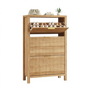 Meuble à chaussures cannelé avec <span class=keywords><strong>3</strong></span> tiroirs rabattables, étagère à chaussures dissimulée, organisateur de chaussures autoportant haut avec pieds pour couloir et entrée - Product Image 1