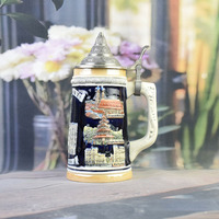 Chope à bière allemande en porcelaine 3D en relief avec couvercle en aluminium 850 ml Munich Rathaus Bavière Souvenir Oktoberfest Réutilisable