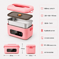 Boîte à lunch chauffante numérique sans fil en acier inoxydable, alimentée par batterie USB, avec fonction de minuterie pour pêcheurs
