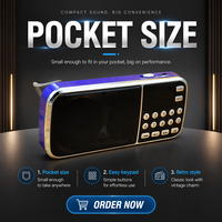 Mini radio AM/FM numérique, haut-parleur Coran, lecteur MP3 de poche en plastique, prise en charge de la carte TF, USB, prise casque, lampe torche LED intégrée L-088