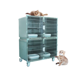 Cage pour chat robuste à 4 compartiments - Cage pour animaux de compagnie en acier inoxydable avec serrure et roues, enclos pour hôpital vétérinaire pour cliniques - Product Image 1